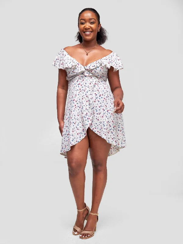 Mini dresses with spaghetti straps for a delicate lookTuli Lerato Wrap Dress - White Floral Print Mini dresses with spaghetti straps for a delicate lookTuli Lerato Wrap Dress - White Floral Print