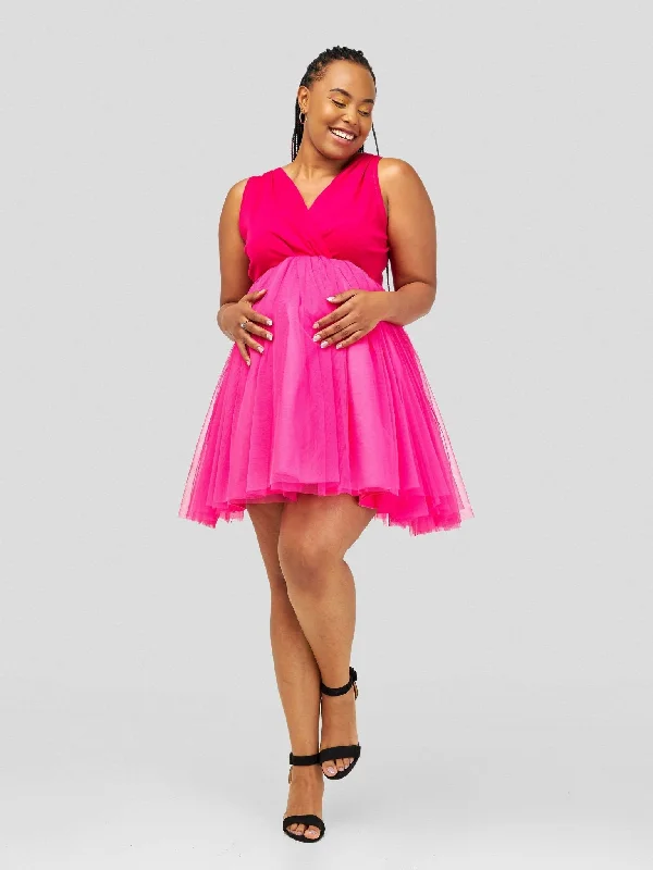 Mini dresses with pom - pom trims for a playful feelVintlyne Sunflower Dress - Hot Pink Mini dresses with pom - pom trims for a playful feelVintlyne Sunflower Dress - Hot Pink