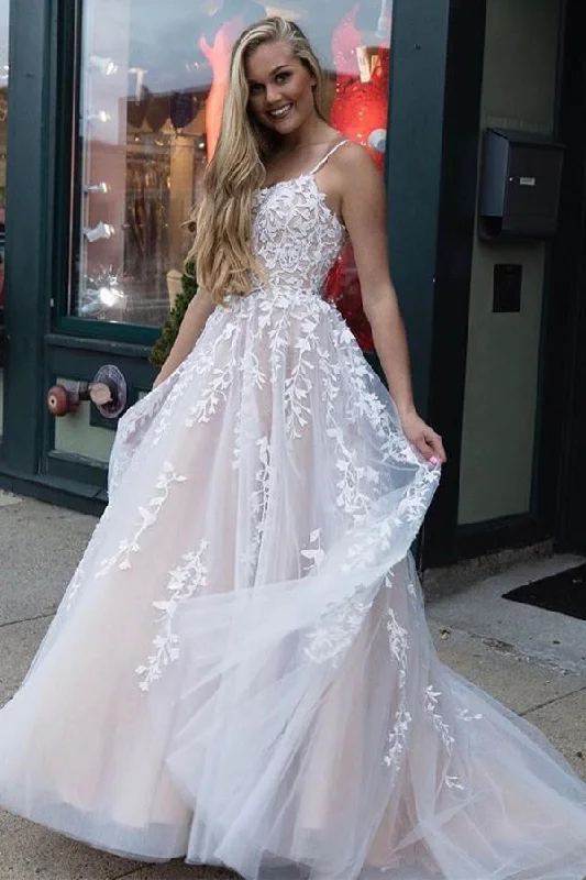 Party dresses with a tiered skirt for a fun and voluminous styleA line Appliques Prom Dresses Spaghetti Straps Long Evening Dress PSK203 Party dresses with a tiered skirt for a fun and voluminous styleA line Appliques Prom Dresses Spaghetti Straps Long Evening Dress PSK203
