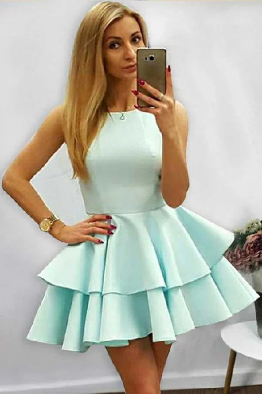Sparkly sequined party dresses for a glamorous lookA-Line Halter Short Sleeveless Mint Satin Homecoming Dress with Ruffles PD085 Sparkly sequined party dresses for a glamorous lookA-Line Halter Short Sleeveless Mint Satin Homecoming Dress with Ruffles PD085