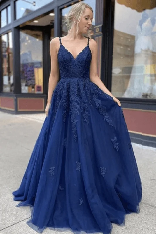 Party dresses with a mermaid silhouette for a figure - hugging fitA-line Navy Blue Tulle Lace Long Prom Dress Evening Dress PSK205 Party dresses with a mermaid silhouette for a figure - hugging fitA-line Navy Blue Tulle Lace Long Prom Dress Evening Dress PSK205