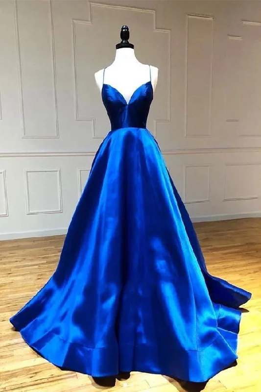 Party dresses with a leatherette material for a tough and stylish appearanceA-line Spaghetti Straps Royal Blue Long Prom Dresses Party Dresses PSK235 Party dresses with a leatherette material for a tough and stylish appearanceA-line Spaghetti Straps Royal Blue Long Prom Dresses Party Dresses PSK235
