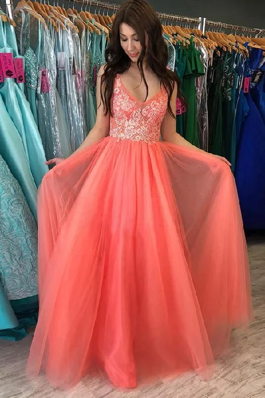Beach party dresses made of lightweight and breathable fabricA-line V neck Watermelon Rustic Prom Dresses With Lace Prom Gowns PSK216 Beach party dresses made of lightweight and breathable fabricA-line V neck Watermelon Rustic Prom Dresses With Lace Prom Gowns PSK216