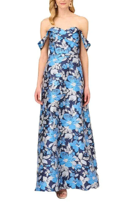 Printed wedding guest dresses with tropical motifs for beach weddingsAidan Mattox MD1E208165 - Floral Off Shoulder Evening Dress
