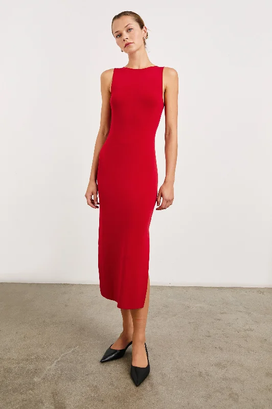 Wedding guest dresses with tiered skirts for a feminine lookALORA DRESS - CHERRY