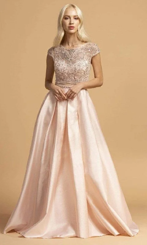 Plaid wedding guest dresses in muted colors for a fall weddingAspeed Design - L2157 Faux Two-Piece Beaded Cap Sleeve Dress