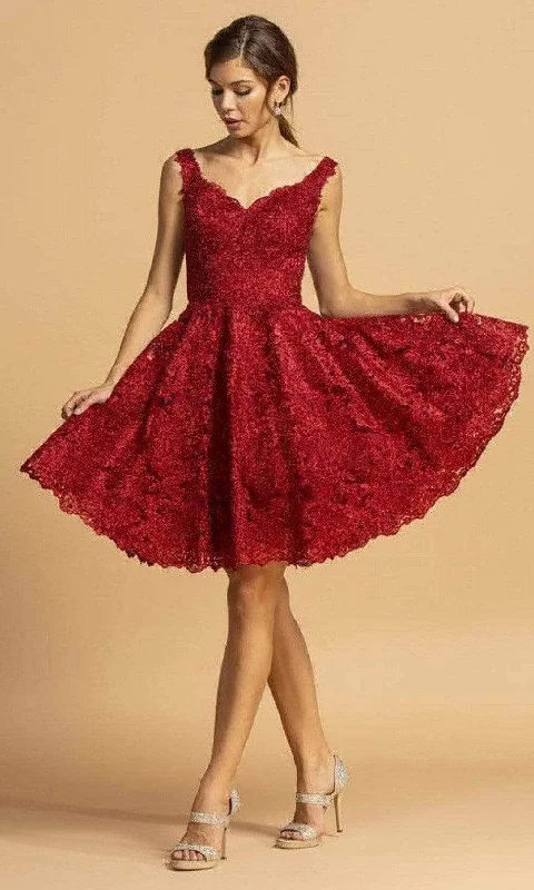 Cocktail dresses with a wrap - around style and a belted waistAspeed Design - Laced Scoop Back Cocktail Dress S2123 Cocktail dresses with a wrap - around style and a belted waistAspeed Design - Laced Scoop Back Cocktail Dress S2123