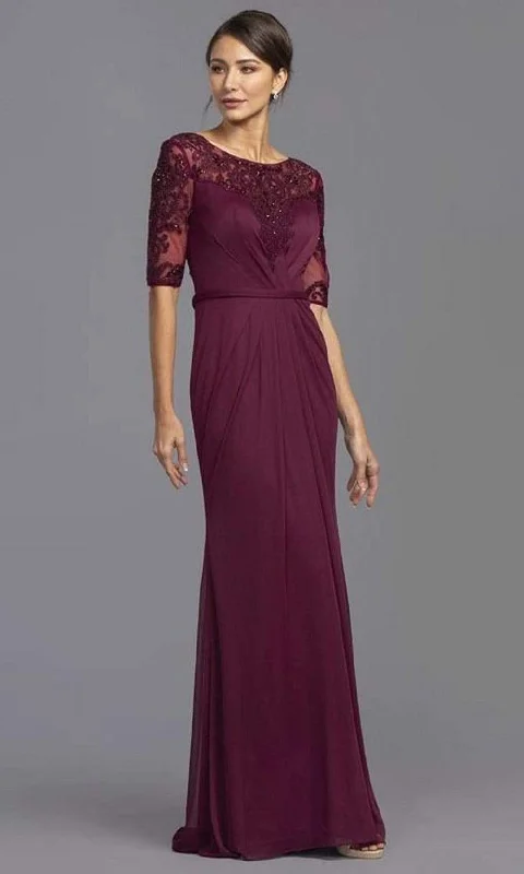 Wedding guest dresses with keyhole backs and flowing fabricsAspeed Design - M2322 Sheer Sleeve Embroidered Sheath Dress Wedding guest dresses with keyhole backs and flowing fabricsAspeed Design - M2322 Sheer Sleeve Embroidered Sheath Dress