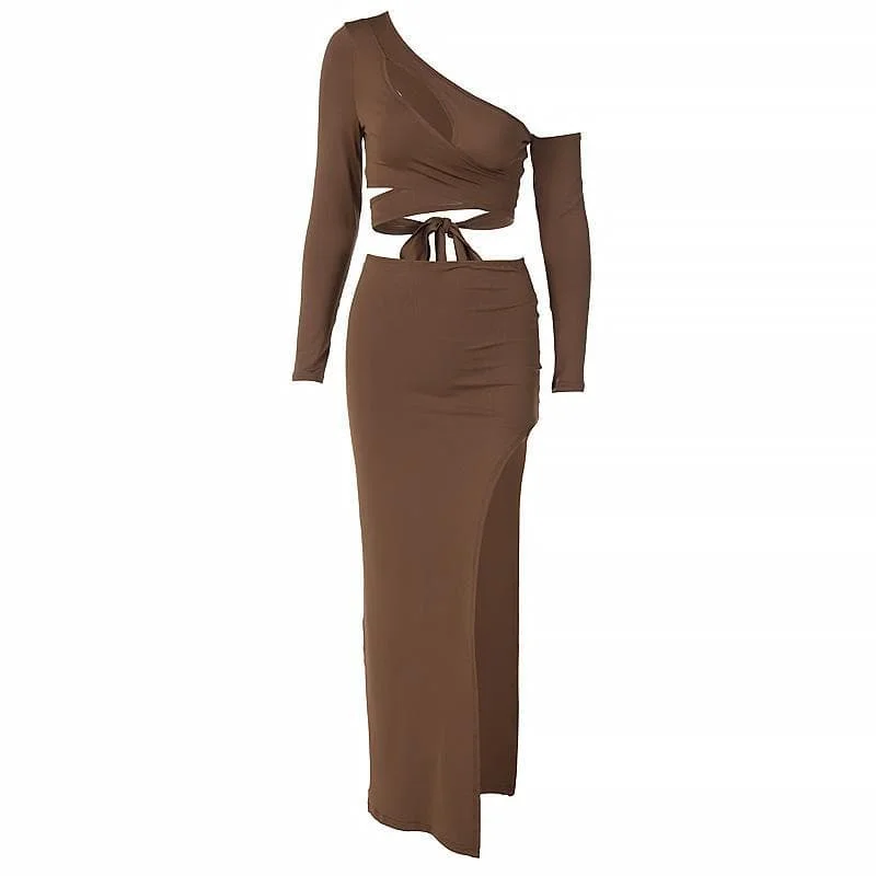 Cocktail dresses with cold - shoulder designs in a lightweight fabricBerryBetty - Asymmetrical solid long sleeve self tie skirt set Cocktail dresses with cold - shoulder designs in a lightweight fabricBerryBetty - Asymmetrical solid long sleeve self tie skirt set