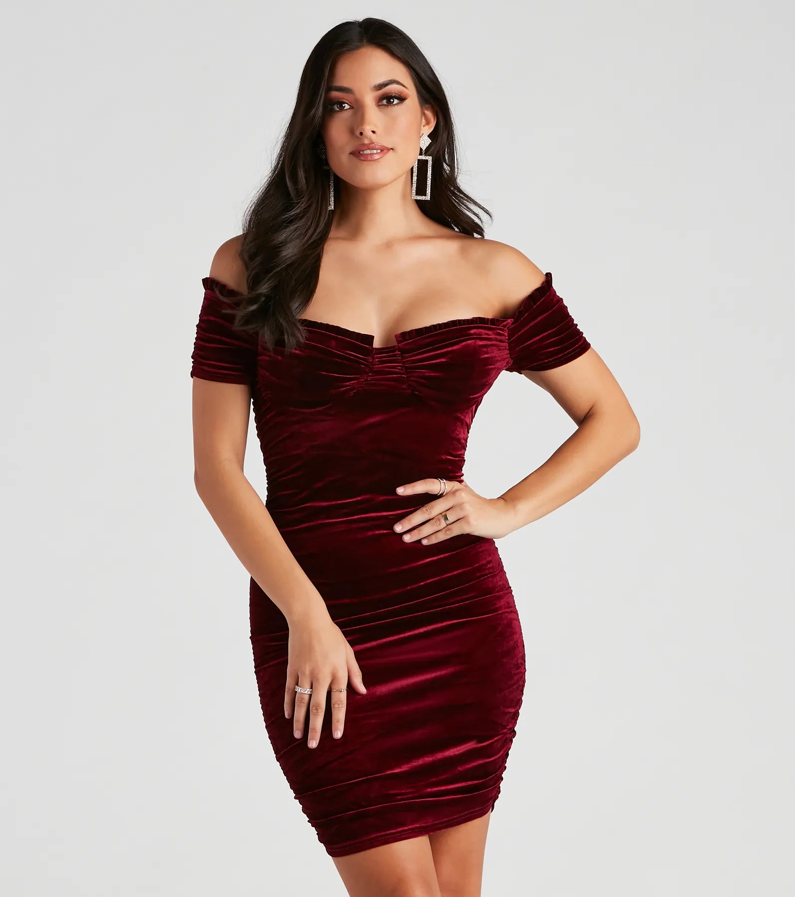 Bodycon dress with a wrap - around style​Celebrate All Night Velvet Dress