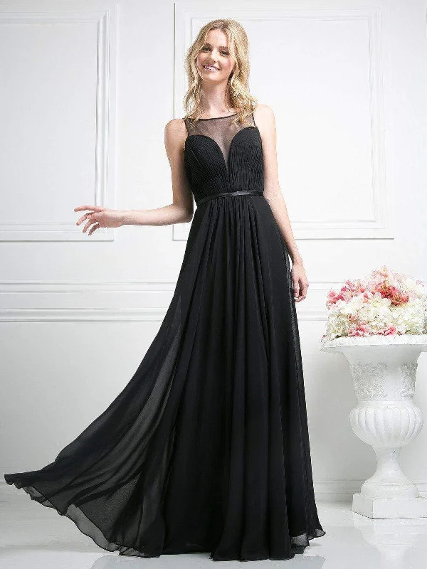 Wedding guest dresses with puff sleeves and knee - length hemsCinderella Divine - 7458 Illusion Neckline Chiffon Empire Waist Gown