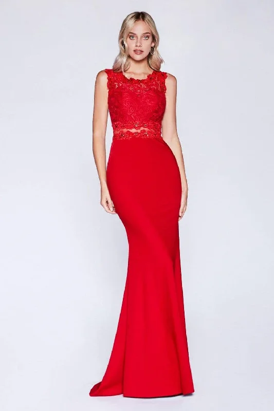 Wedding guest dresses with cut - out details and midi lengthsCinderella Divine - CF115 Sleeveless Lace Stretch Knit Sheath Dress