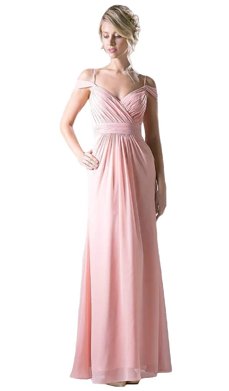 Cotton wedding guest dresses with smocked details for a casual weddingCinderella Divine - Draping Off-Shoulder Surplice Chiffon Formal Gown