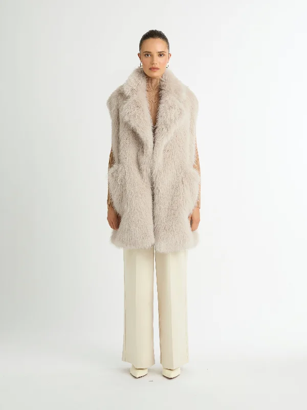 Velvet - trimmed wedding guest dresses in burgundy for a formal eventCINDY FUR VEST