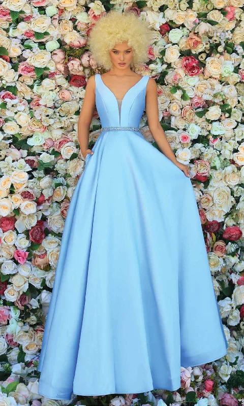 Maxi wedding guest dresses with floral prints for summer weddingsClarisse - 810269 Sleeveless Beaded Waist Gown