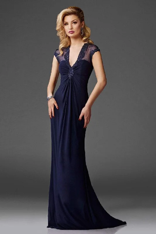 Midi wedding guest dresses in navy blue for a formal affairClarisse - M6412 Embellished V Neck Evening Gown Midi wedding guest dresses in navy blue for a formal affairClarisse - M6412 Embellished V Neck Evening Gown