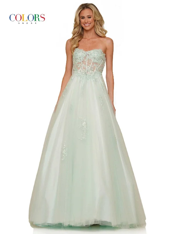 Bodycon dress with a zipper detail​Colors 2898 Colors Strapless Long Prom Dress