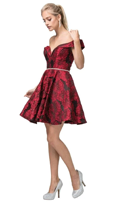 Cocktail dresses with a wrap - front style and a long - length optionDancing Queen - 3096 Floral Off-Shoulder A-Line Dress
