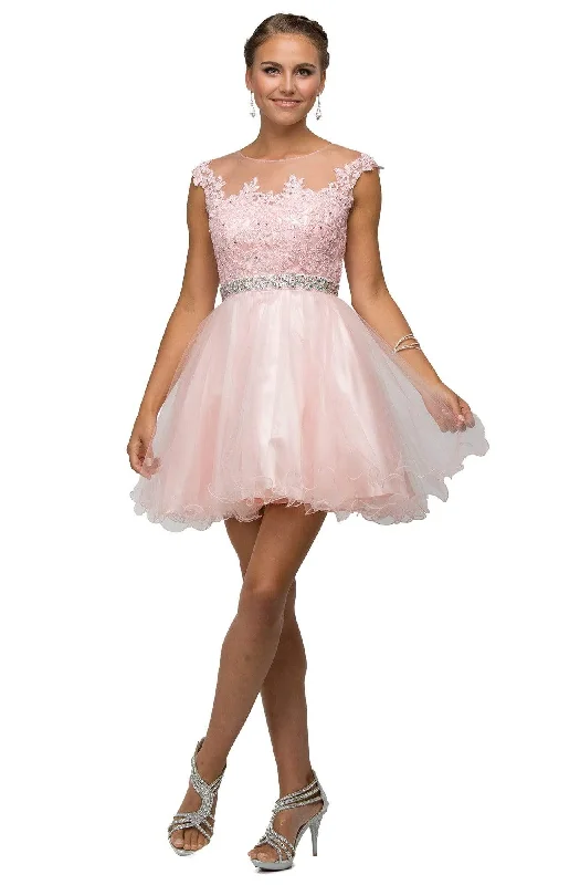 Cocktail dresses with a floral print and a peplum waistDancing Queen - 9489 Lace Applique A-line Cocktail Dress
