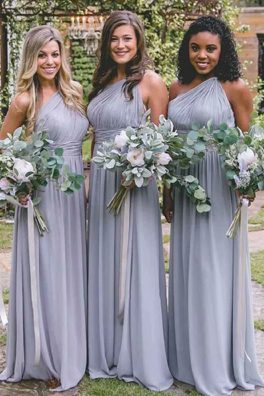 Wedding guest dresses with cold - shoulder ruffled sleeves and knee - length hemsDusty Blue One Shoulder Chiffon Long Boho Pleated Bridesmaid Dress Wedding guest dresses with cold - shoulder ruffled sleeves and knee - length hemsDusty Blue One Shoulder Chiffon Long Boho Pleated Bridesmaid Dress