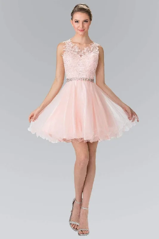 Cocktail dresses with a one - piece design and a statement bowElizabeth K - GS2375 Lace Illusion A-Line Tulle Short Dress Cocktail dresses with a one - piece design and a statement bowElizabeth K - GS2375 Lace Illusion A-Line Tulle Short Dress