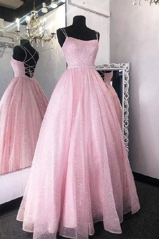 Tea - length party dresses for a sophisticated and versatile optionGlitter Princess Lace-Up Pink Long Prom Dress Evening Dress PSK213 Tea - length party dresses for a sophisticated and versatile optionGlitter Princess Lace-Up Pink Long Prom Dress Evening Dress PSK213
