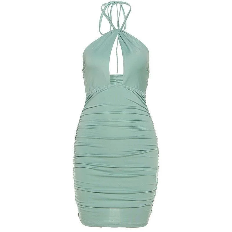 A - line cocktail dresses with floral embroidery for spring partiesBerryBetty - Hollow out ruched halter tie back bodycon dress A - line cocktail dresses with floral embroidery for spring partiesBerryBetty - Hollow out ruched halter tie back bodycon dress
