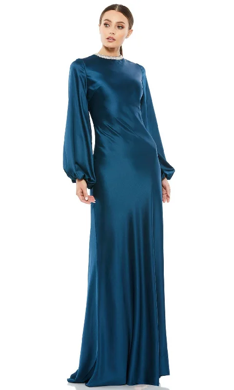 Ribbed - texture wedding guest dresses in neutral colorsIeena Duggal 26575 - Bishop Sleeve Satin Evening Gown | Couture Candy