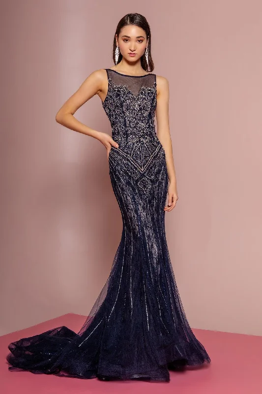 Bodycon dress with a wrap - around style​Jewel Embellished Lace Long Prom Dress