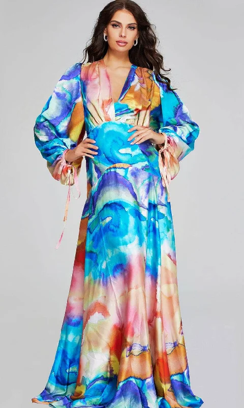 Wedding guest dresses with cut - out details and midi lengthsJovani 37669 - Surplice V-Neck Multicolor Evening Gown
