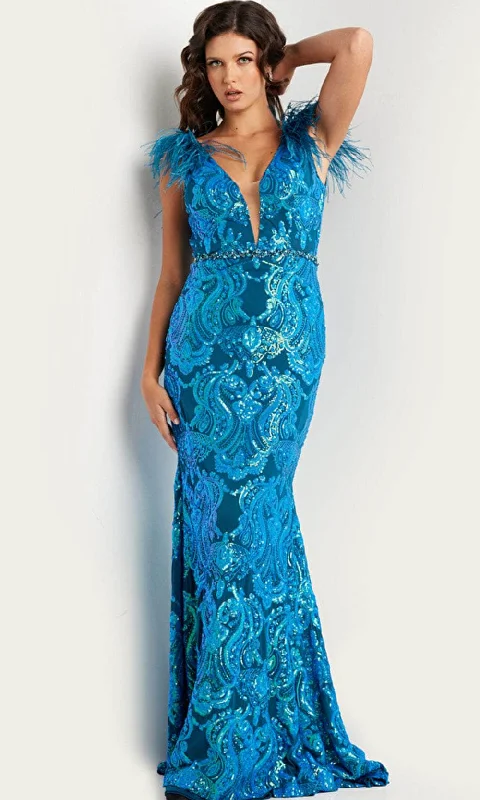 Wedding guest dresses with cut - out details and midi lengthsJovani 38758 - Feather Sequined Long Gown Wedding guest dresses with cut - out details and midi lengthsJovani 38758 - Feather Sequined Long Gown