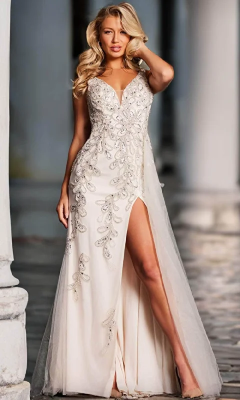 Sleeveless wedding guest dresses with pleated bodicesJovani 39105 - Multi Bead Embellished Sheath Gown Sleeveless wedding guest dresses with pleated bodicesJovani 39105 - Multi Bead Embellished Sheath Gown
