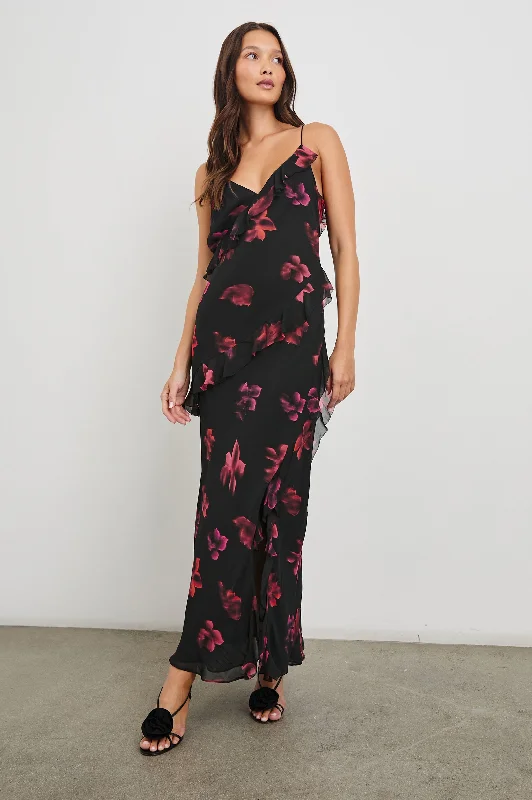 Sheer wedding guest dresses with lace inserts and long sleevesKARISELLE DRESS - DARK AZALEA Sheer wedding guest dresses with lace inserts and long sleevesKARISELLE DRESS - DARK AZALEA