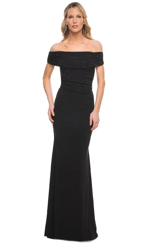 Off - the - shoulder wedding guest dresses in chiffonLa Femme 30117 - Off Shoulder Beaded Long Mother of the Bride Gown Off - the - shoulder wedding guest dresses in chiffonLa Femme 30117 - Off Shoulder Beaded Long Mother of the Bride Gown
