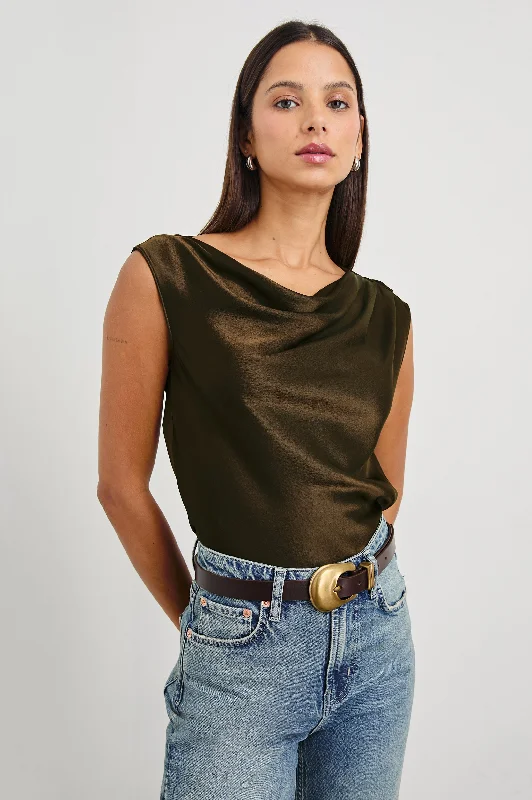 Wedding guest dresses with pom - pom trims for a playful lookLILLY TOP - DARK MOSS