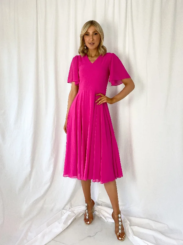 Strapless wedding guest dresses with rhinestone - studded bodicesLily Pleated Midi Dress - Fuchsia Strapless wedding guest dresses with rhinestone - studded bodicesLily Pleated Midi Dress - Fuchsia