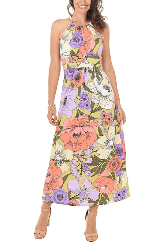 Geometric - printed wedding guest dresses for a modern weddingLondon Times T6110M - Floral Halter Maxi Dress Geometric - printed wedding guest dresses for a modern weddingLondon Times T6110M - Floral Halter Maxi Dress