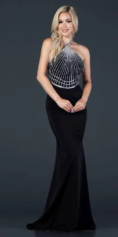 Bodycon dress for a prom night​Long Formal Beaded Bodice Halter Evening Prom Dress