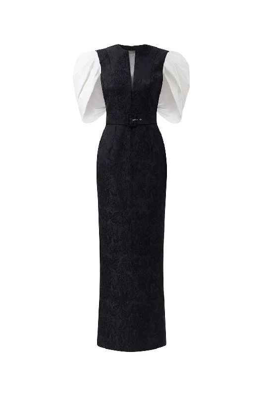 Party dresses with a geometric pattern for a contemporary lookLucia Sheath Draped Jacquard Maxi Dress Party dresses with a geometric pattern for a contemporary lookLucia Sheath Draped Jacquard Maxi Dress