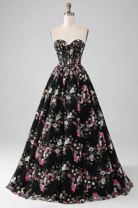 Cocktail dresses with a pleated skirt and a square necklineLuxurious Black A Line Sweetheart Corset Prom Dress with Appliques Cocktail dresses with a pleated skirt and a square necklineLuxurious Black A Line Sweetheart Corset Prom Dress with Appliques