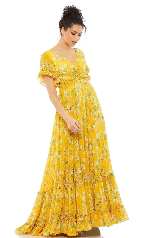 Wedding guest dresses with mesh panels and empire waistsMac Duggal Evening - 70241D Floral Printed A-Line Evening Dress Wedding guest dresses with mesh panels and empire waistsMac Duggal Evening - 70241D Floral Printed A-Line Evening Dress