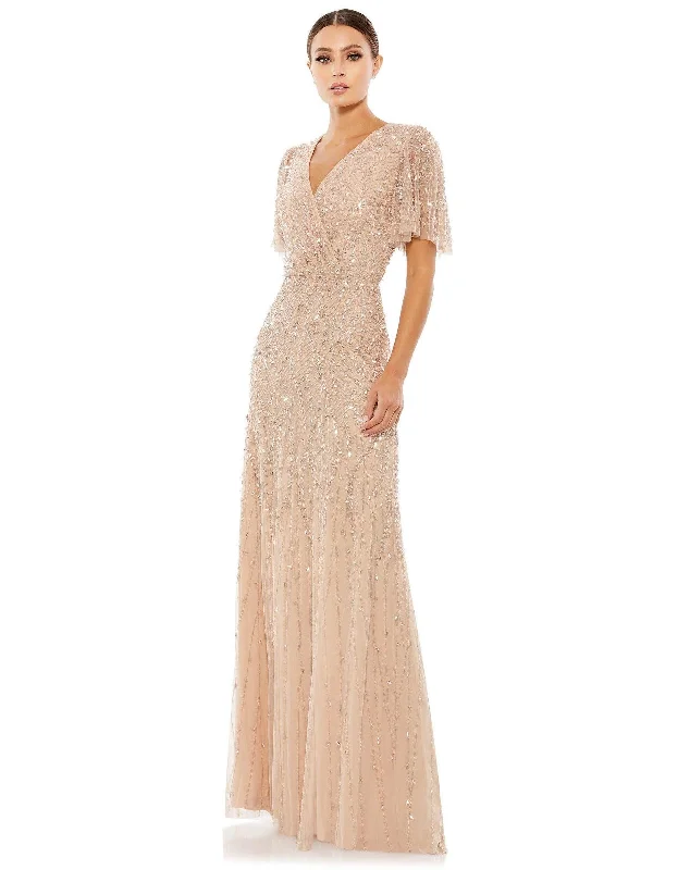 Satin wedding guest dresses with side slits for a sexy touchMac Duggal Long Mother of the Bride Dress Sale