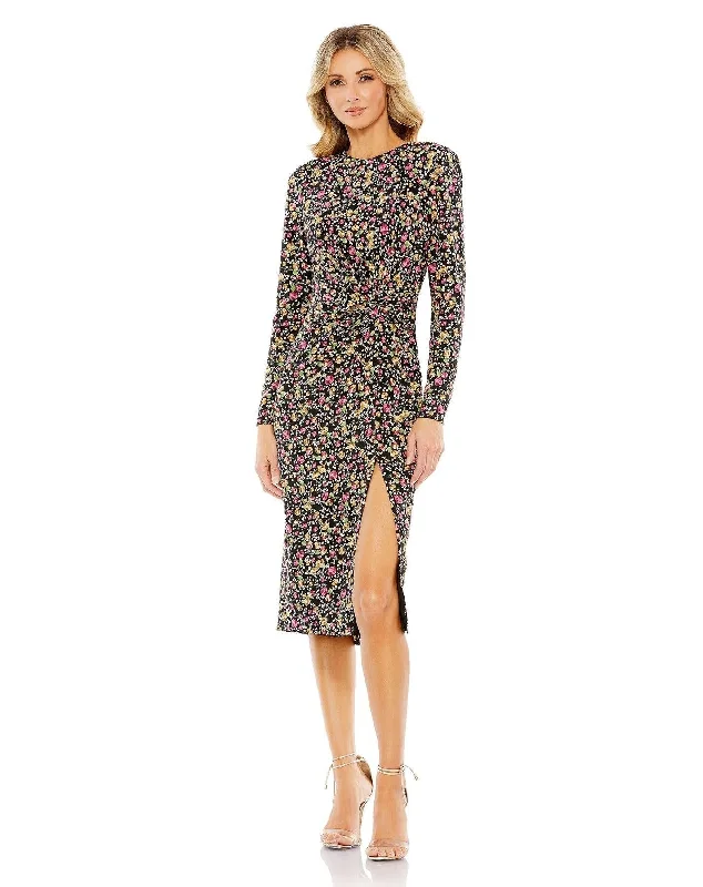Sleeveless wedding guest dresses with ruffled hemsMac Duggal 26915 Long Sleeve Tea Length Dress Sleeveless wedding guest dresses with ruffled hemsMac Duggal 26915 Long Sleeve Tea Length Dress