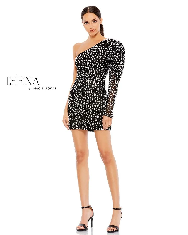 Mini cocktail dresses with a cold - shoulder ruffled sleeveMac Duggal 10738 Short One Shoulder Beaded Dress Mini cocktail dresses with a cold - shoulder ruffled sleeveMac Duggal 10738 Short One Shoulder Beaded Dress