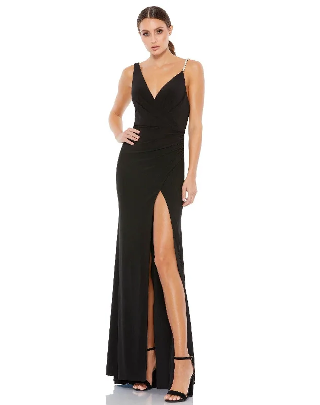 Asymmetric - hem wedding guest dresses in metallic huesMac Duggal 26532 Spaghetti Strap Long Formal Dress