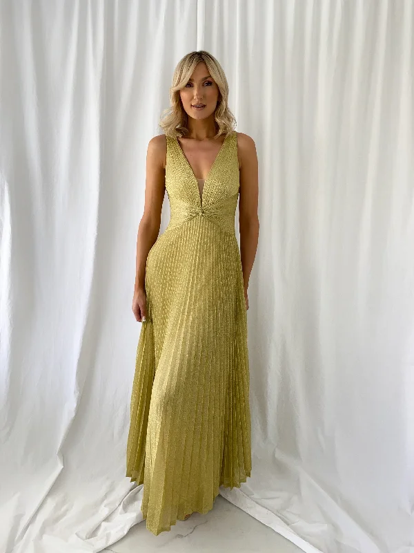 Polka - dot - printed wedding guest dresses with short sleevesMadisson Pleated Maxi Glitter Dress - Gold Polka - dot - printed wedding guest dresses with short sleevesMadisson Pleated Maxi Glitter Dress - Gold