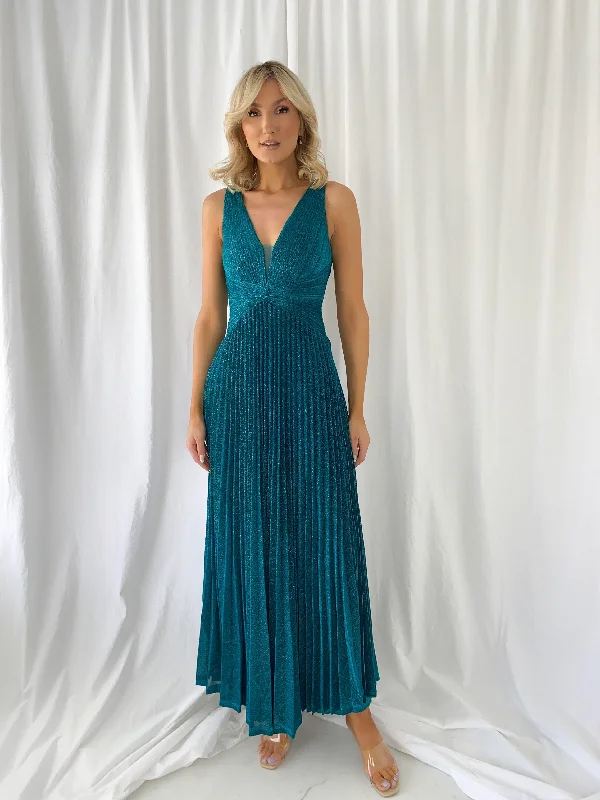Midi wedding guest dresses in navy blue for a formal affairMadisson Pleated Maxi Glitter Dress - Green Midi wedding guest dresses in navy blue for a formal affairMadisson Pleated Maxi Glitter Dress - Green