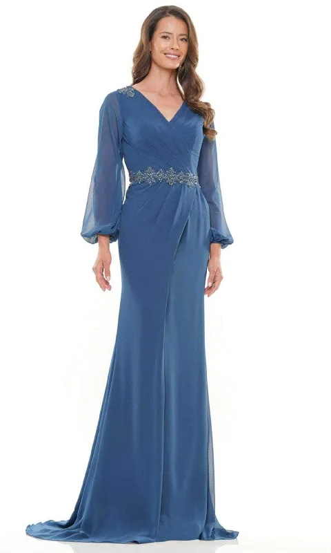 Wedding guest dresses with belted waists and knee - length skirtsMarsoni by Colors MV1273-1 - V-Neck Long Sleeve Long Gown Wedding guest dresses with belted waists and knee - length skirtsMarsoni by Colors MV1273-1 - V-Neck Long Sleeve Long Gown