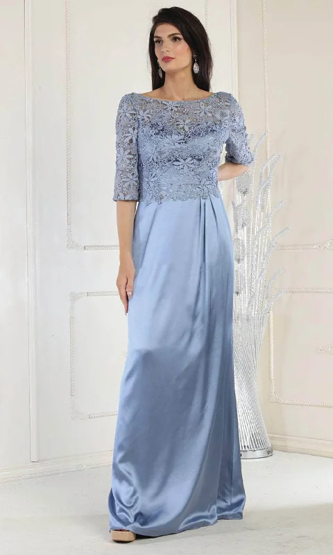 Polka - dot - printed wedding guest dresses with short sleevesMay Queen MQ1969 - Floral Lace Column Long Gown Polka - dot - printed wedding guest dresses with short sleevesMay Queen MQ1969 - Floral Lace Column Long Gown