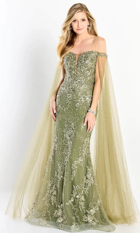 Wedding guest dresses with high - low hems and floral appliquesMontage by Mon Cheri M2204 - Beaded Off Shoulder Evening Gown